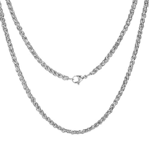 Picture of Wholesale Braided Rope Chain Necklace, Silver Tone 304 Stainless Steel, Unisex Minimalist Gift Jewelry For Retailer, 50cm(19.7") long, Chain Size: 3.2mm, 1 Piece