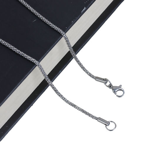 Picture of Wholesale Braided Rope Chain Necklace, Silver Tone 304 Stainless Steel, Unisex Minimalist Gift Jewelry For Retailer, 50cm(19.7") long, Chain Size: 3.2mm, 1 Piece