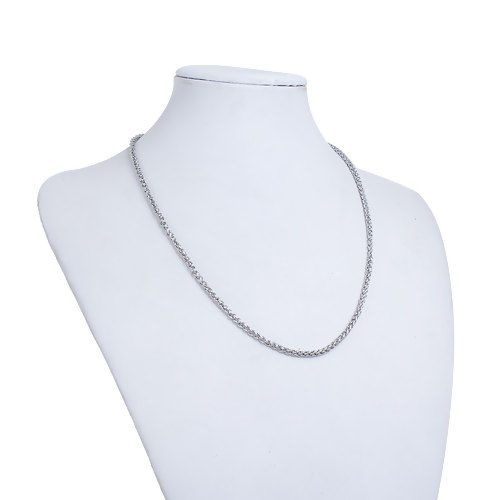 Picture of Wholesale Braided Rope Chain Necklace, Silver Tone 304 Stainless Steel, Unisex Minimalist Gift Jewelry For Retailer, 50cm(19.7") long, Chain Size: 3.2mm, 1 Piece
