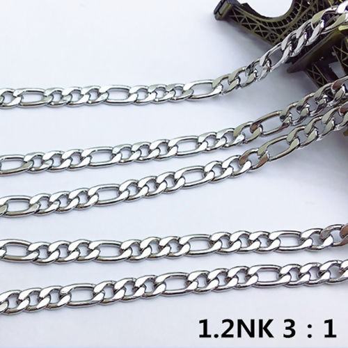 Picture of Wholesale 3:1 Figaro Link Chain Necklace, Silver Tone 304 Stainless Steel, Unisex Minimalist Gift Jewelry For Retailer, 50.5cm(19 7/8") long, Chain Size: 4.5mm, 1 Piece