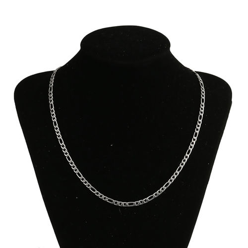 Picture of Wholesale 3:1 Figaro Link Chain Necklace, Silver Tone 304 Stainless Steel, Unisex Minimalist Gift Jewelry For Retailer, 50.5cm(19 7/8") long, Chain Size: 4.5mm, 1 Piece