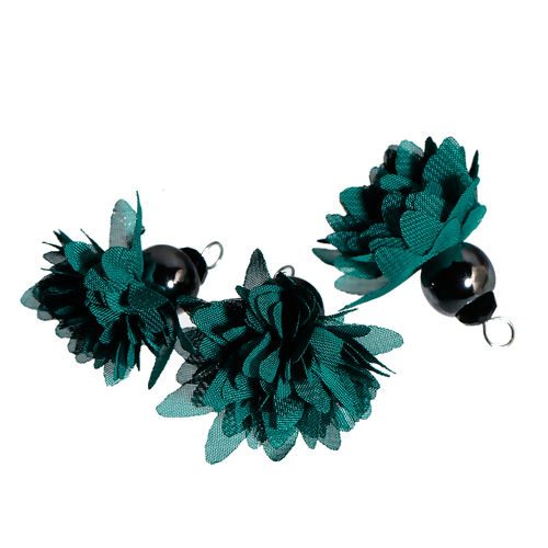 Picture of Polyester Tassel Pendants Flower Gunmetal Dark Green About Faceted 40mm(1 5/8") x 40mm(1 5/8"), 3 PCs