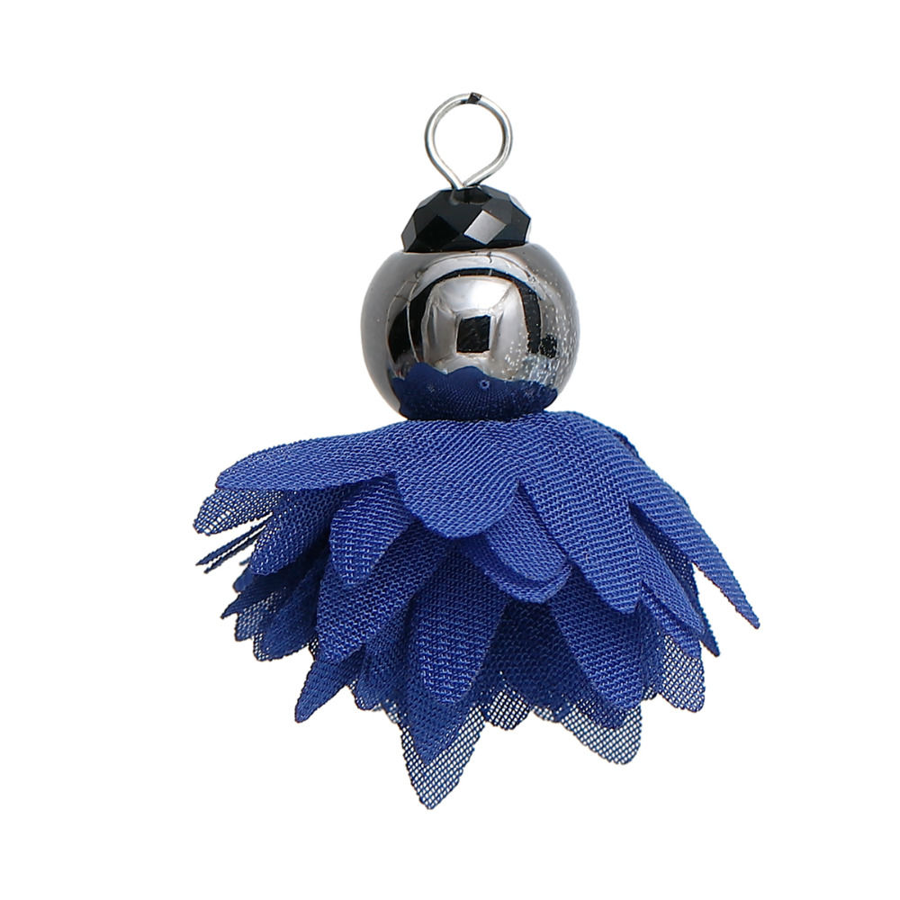 Picture of Polyester Tassel Pendants Flower Gunmetal Dark Green About Faceted 40mm(1 5/8") x 40mm(1 5/8"), 3 PCs