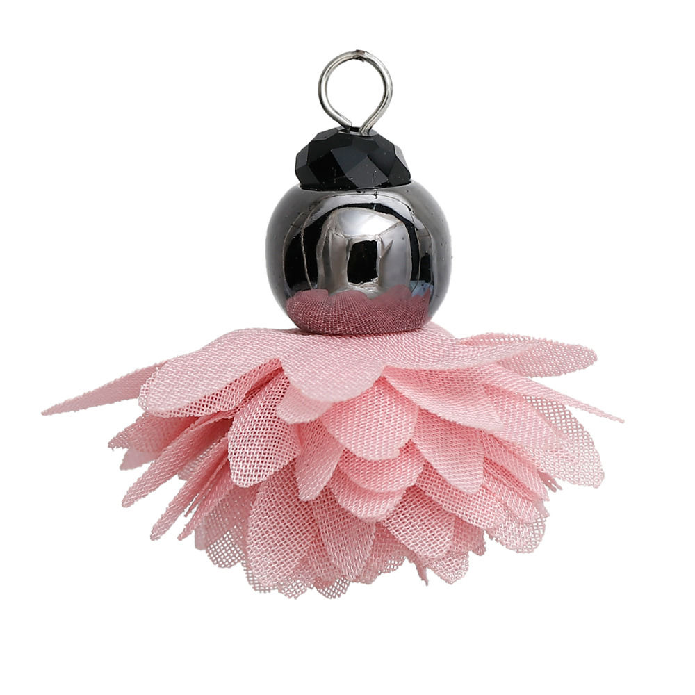 Picture of Polyester Tassel Pendants Flower Gunmetal Dark Green About Faceted 40mm(1 5/8") x 40mm(1 5/8"), 3 PCs