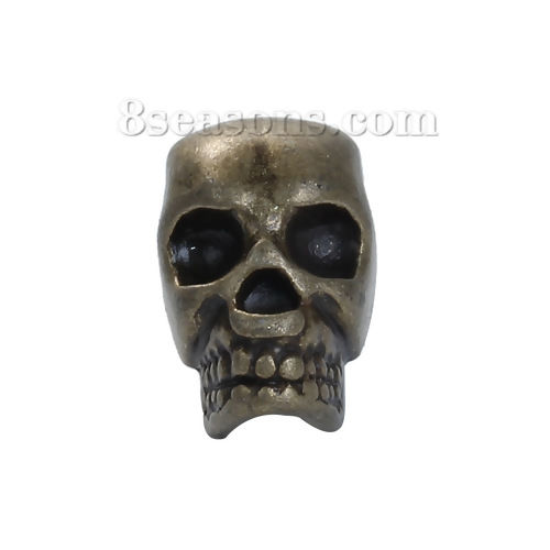 Picture of Zinc Based Alloy Halloween 3D Spacer Beads Skull Antique Bronze 12mm x 8mm, Hole: Approx 3.7mm, 30 PCs