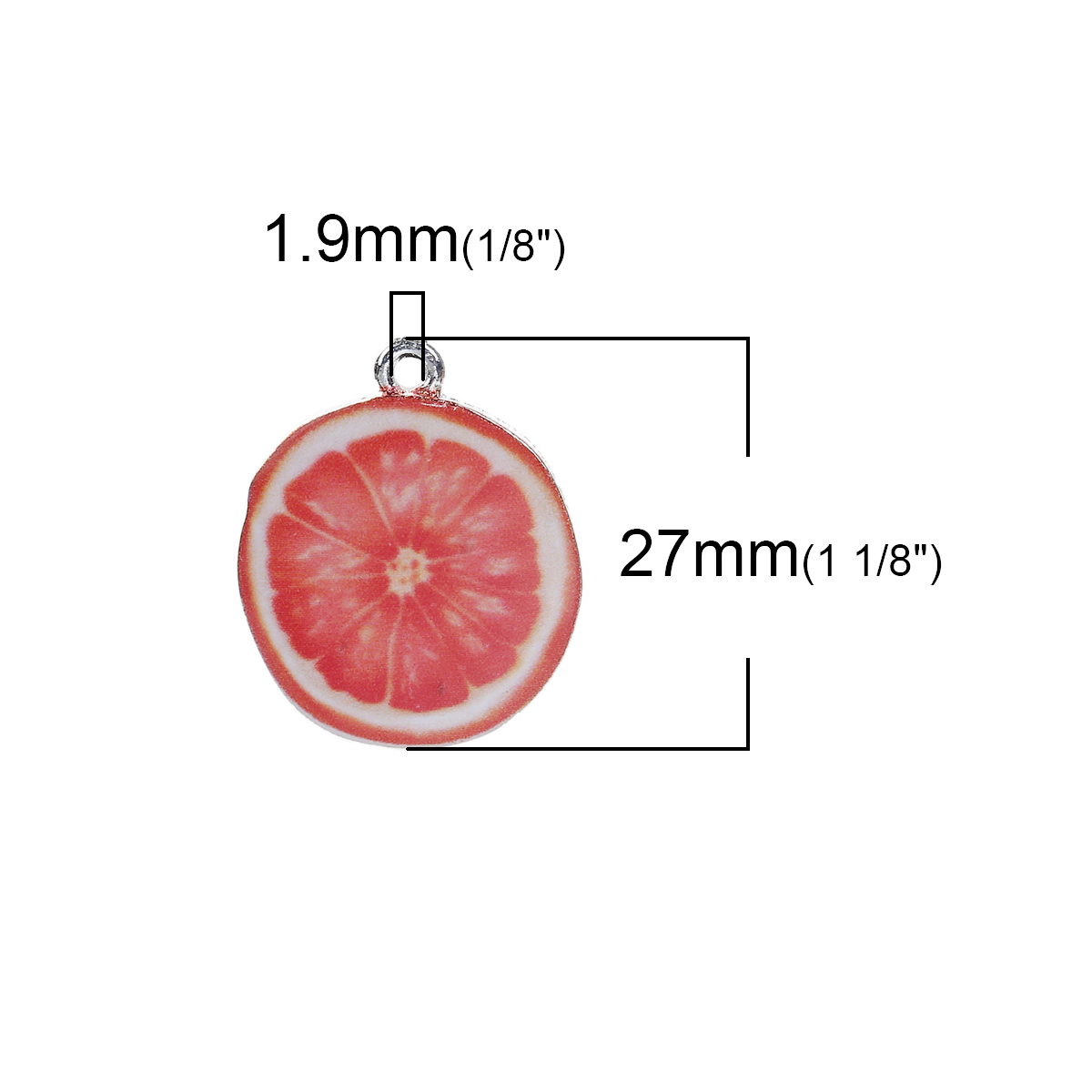 Picture of Zinc Based Alloy Charms Orange Fruit Silver Plated Red Enamel 27mm(1 1/8") x 22mm( 7/8"), 10 PCs