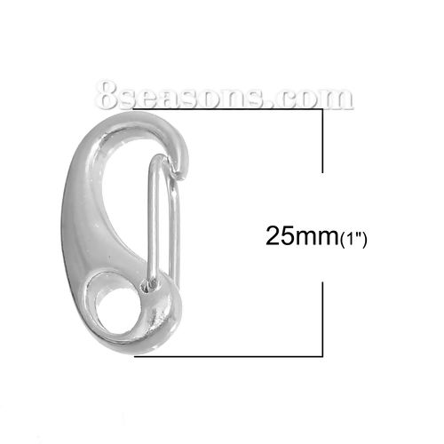 Picture of Zinc Based Alloy Lobster Clasp Findings Silver Plated 25mm x 12mm, 5 PCs