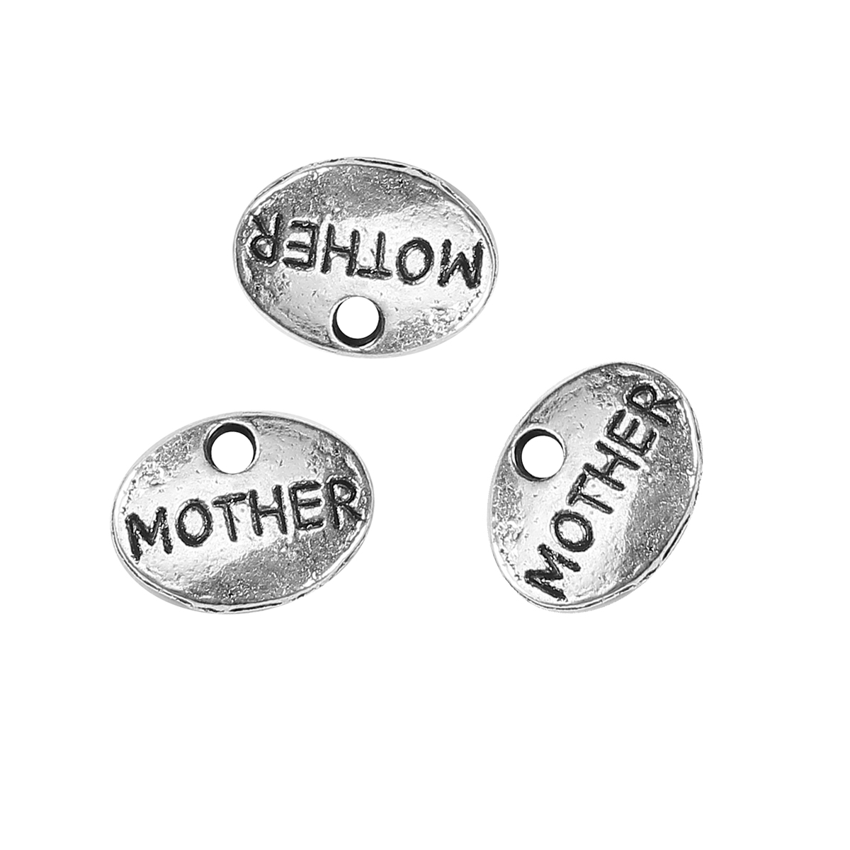 Picture of Zinc Based Alloy Charms Oval Antique Silver Color Message " Mother " 12mm( 4/8") x 9mm( 3/8"), 100 PCs