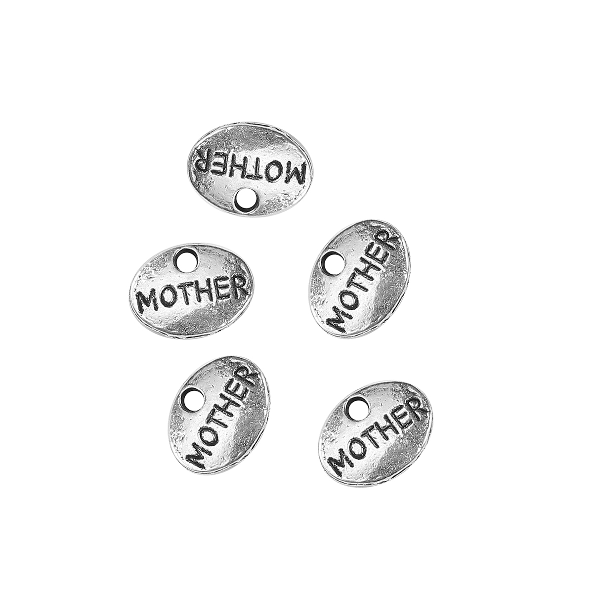 Picture of Zinc Based Alloy Charms Oval Antique Silver Color Message " Mother " 12mm( 4/8") x 9mm( 3/8"), 100 PCs