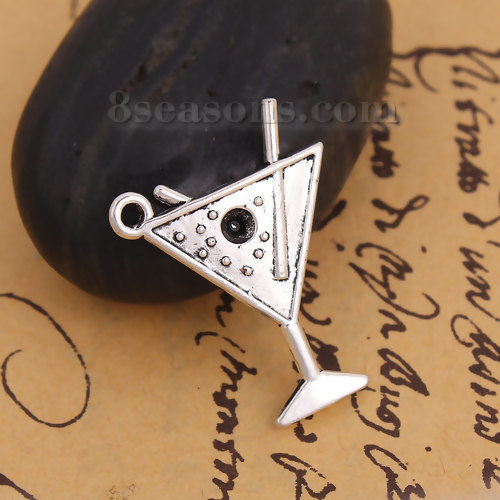 Picture of Zinc Based Alloy Pendants Wine Glass Antique Silver Color (Can Hold ss16 Pointed Back Rhinestone) 30mm(1 1/8") x 23mm( 7/8"), 30 PCs