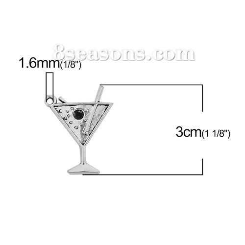 Picture of Zinc Based Alloy Pendants Wine Glass Antique Silver Color (Can Hold ss16 Pointed Back Rhinestone) 30mm(1 1/8") x 23mm( 7/8"), 30 PCs