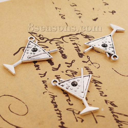 Picture of Zinc Based Alloy Pendants Wine Glass Antique Silver Color (Can Hold ss16 Pointed Back Rhinestone) 30mm(1 1/8") x 23mm( 7/8"), 30 PCs