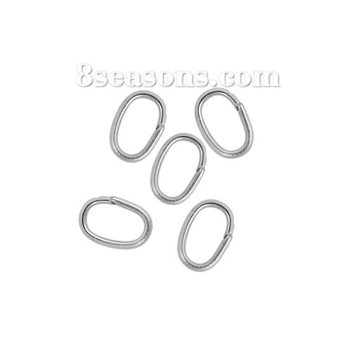Picture of 500 PCs 7mm x 4mm, 0.7mm(21 gauge) 304 Stainless Steel Open Jump Rings Findings For Jewelry Making Silver Tone Oval