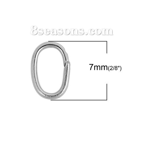 Picture of 500 PCs 7mm x 4mm, 0.7mm(21 gauge) 304 Stainless Steel Open Jump Rings Findings For Jewelry Making Silver Tone Oval