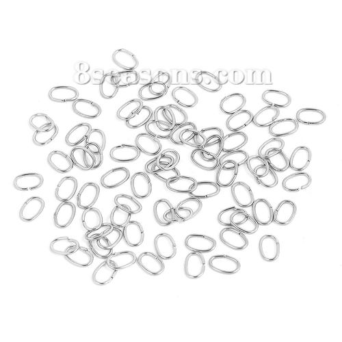 Picture of 500 PCs 7mm x 4mm, 0.7mm(21 gauge) 304 Stainless Steel Open Jump Rings Findings For Jewelry Making Silver Tone Oval