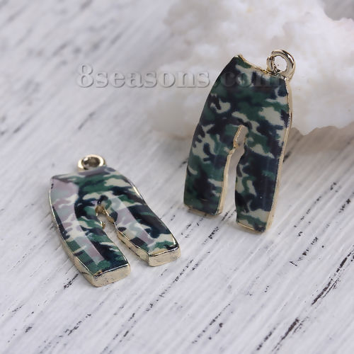 Picture of Zinc Based Alloy Charms Trousers Gold Plated Army Green Enamel 23mm( 7/8") x 13mm( 4/8"), 10 PCs