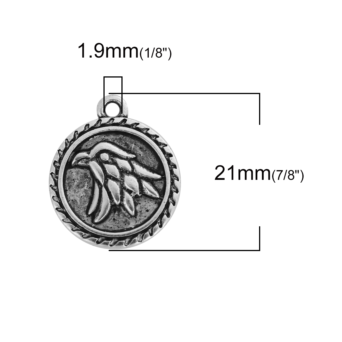 Picture of Zinc Based Alloy Eagle Jewelry Charms Round Disc Antique Silver Color 21mm( 7/8") x 18mm( 6/8"), 20 PCs
