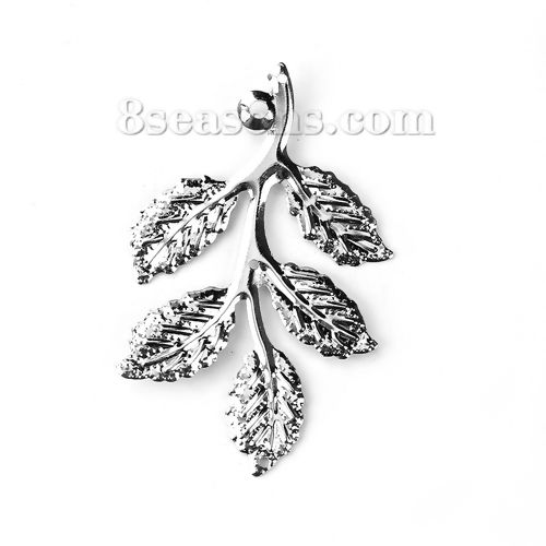 Picture of Iron Based Alloy Pendants Leaf Silver Tone 50mm(2") x 31mm(1 2/8"), 50 PCs