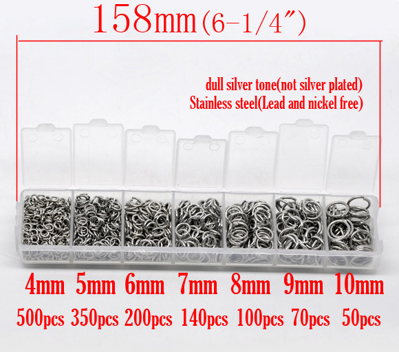 Picture of 1 Box 10mm Dia. - 4mm Dia., Stainless Steel Open Jump Rings Findings For Jewelry Making Silver Tone Round