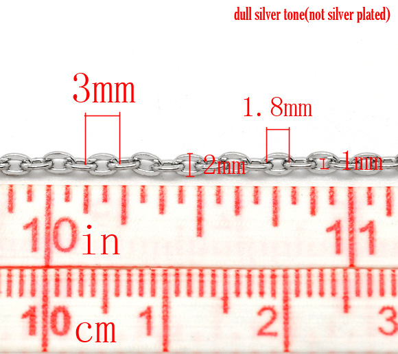 Picture of 10 M (Approx 32.81 Foot) Iron Based Alloy Link Cable Chain Findings Silver Tone 3x2mm