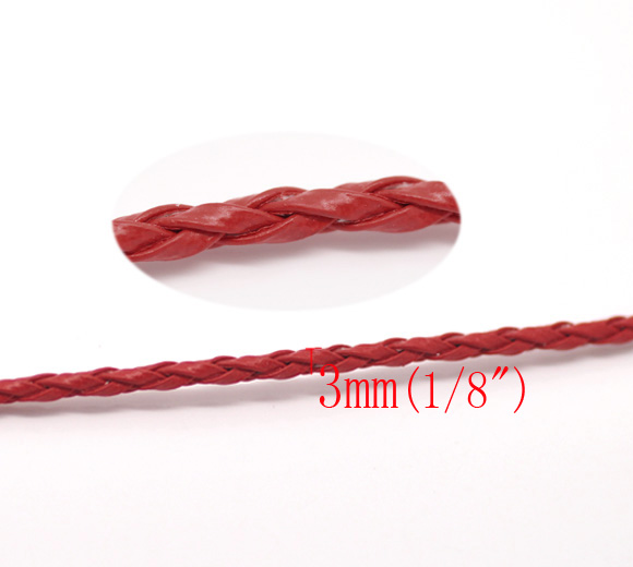 Picture of 10M Red Braiding Leatheroid Jewelry Cord 3mm