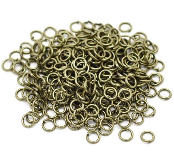 Picture of 1000 PCs 5mm Dia., 0.9mm(19 gauge) Iron Based Alloy Open Jump Rings Findings For Jewelry Making Antique Bronze Round