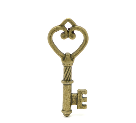 Picture of Antique Bronze Key Charms Pendants 47x19mm(1-7/8"x3/4"), sold per packet of 10