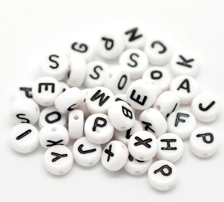 Picture of Acrylic Spacer Beads Round Black & White At Random Mixed Alphabet/ Letter About 7mm Dia, Hole: Approx 1mm, 1000 PCs