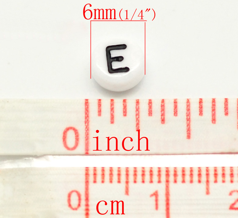 Picture of Acrylic Spacer Beads Round Black & White At Random Mixed Alphabet/ Letter About 7mm Dia, Hole: Approx 1mm, 1000 PCs