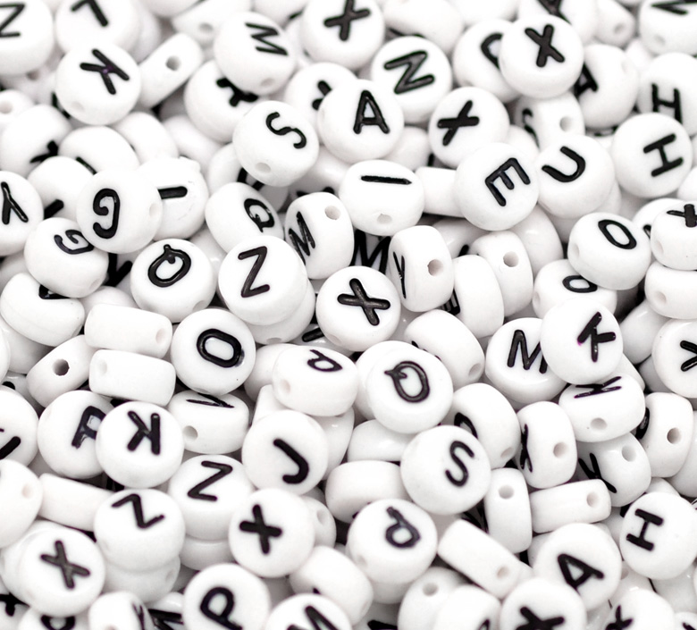 Picture of Acrylic Spacer Beads Round Black & White At Random Mixed Alphabet/ Letter About 7mm Dia, Hole: Approx 1mm, 1000 PCs