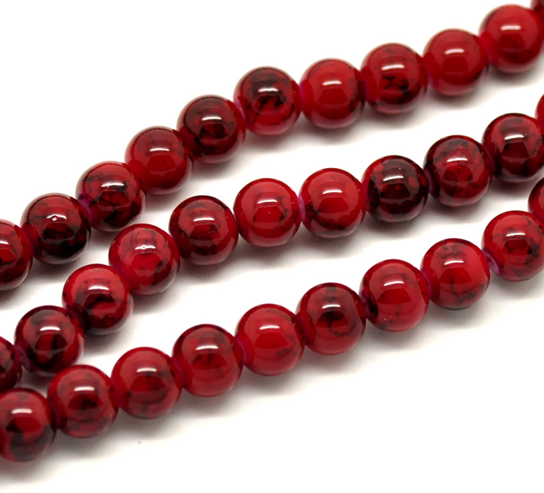 Picture of 5Strands(about 5x105PCs) Red Mottled Effect Round Glass Loose Beads 8mm, 80cm long