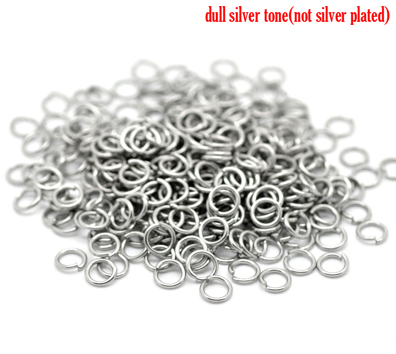 Picture of 1000 PCs 6mm Dia., 0.9mm(19 gauge) 304 Stainless Steel Open Jump Rings Findings For Jewelry Making Silver Tone Round
