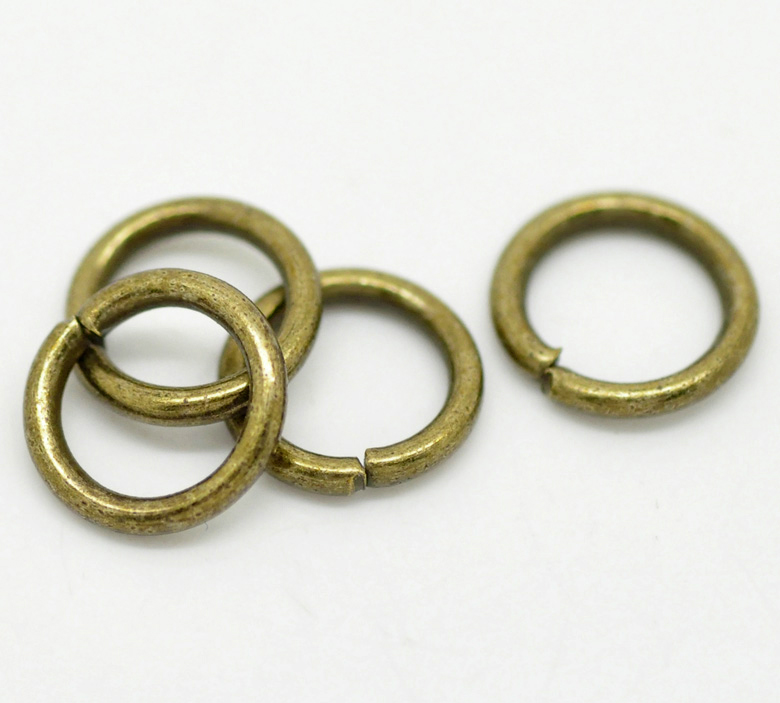 Picture of 200 PCs 10mm Dia., 1.5mm(15 gauge) Iron Based Alloy Open Jump Rings Findings For Jewelry Making Antique Bronze Round