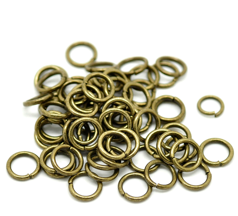 Picture of 200 PCs 10mm Dia., 1.5mm(15 gauge) Iron Based Alloy Open Jump Rings Findings For Jewelry Making Antique Bronze Round