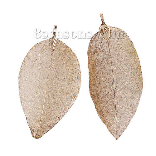 Picture of Brass Pendants Leaf KC Gold Plated 7.3cm x3.9cm(2 7/8" x1 4/8") - 7cm x3cm(2 6/8" x1 1/8"), 2 PCs