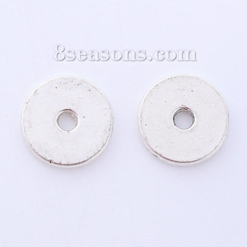 Picture of Zinc Based Alloy Spacer Beads Flat Round Antique Silver Color About 10mm Dia, Hole: Approx 1.8mm, 100 PCs