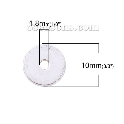 Picture of Zinc Based Alloy Spacer Beads Flat Round Antique Silver Color About 10mm Dia, Hole: Approx 1.8mm, 100 PCs