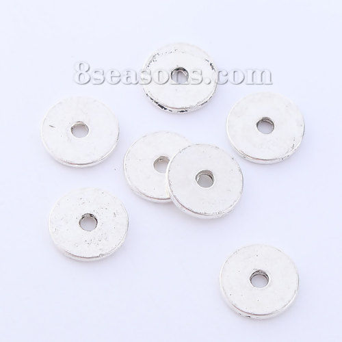 Picture of Zinc Based Alloy Spacer Beads Flat Round Antique Silver Color About 10mm Dia, Hole: Approx 1.8mm, 100 PCs