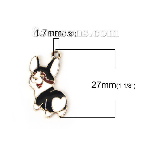 Picture of Zinc Based Alloy Charms Dog Animal Gold Plated Black & White Enamel 27mm(1 1/8") x 15mm( 5/8"), 10 PCs