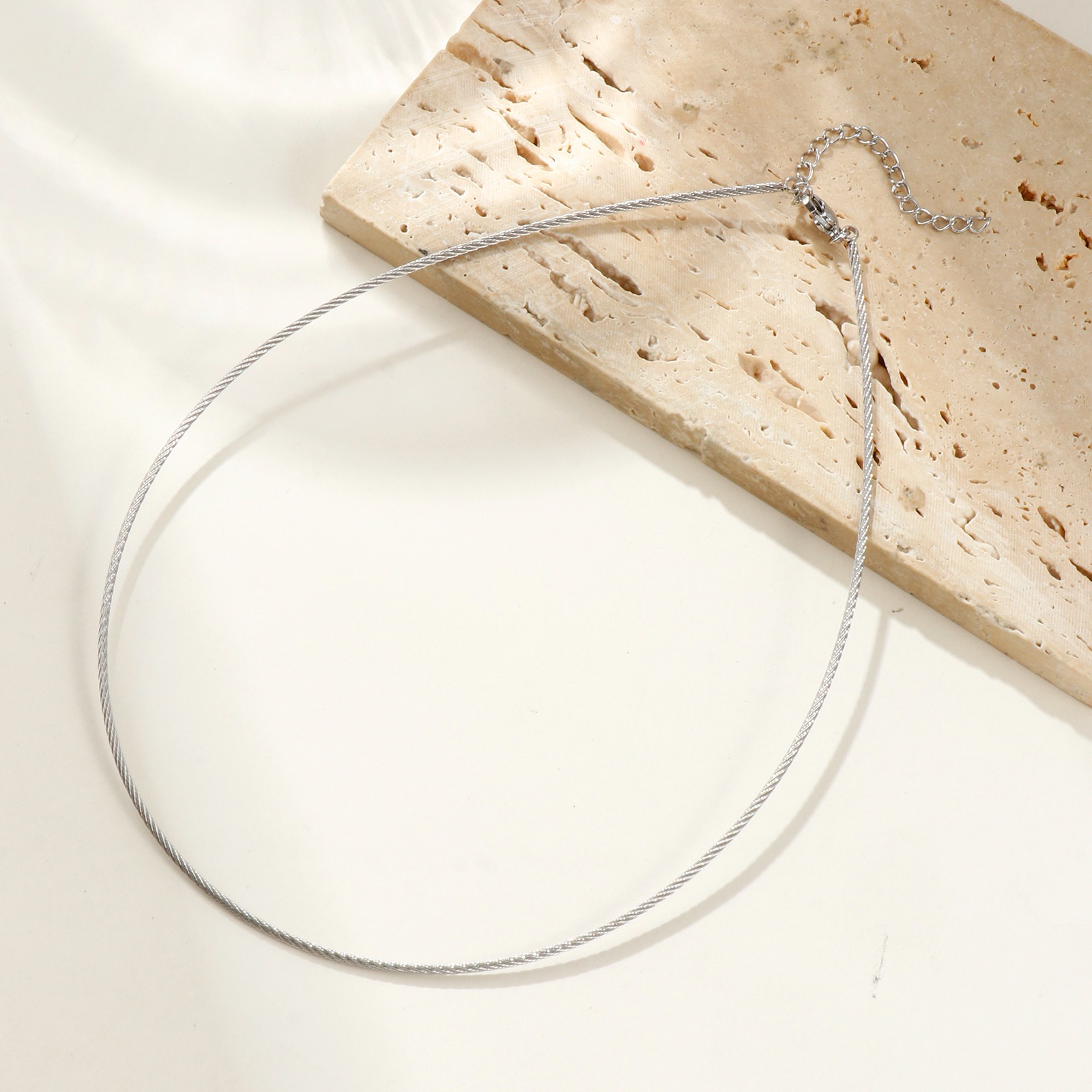 Picture of Wholesale Spiral Collar Neck Ring Necklace, Silver Tone Stainless Steel, Unisex Minimalist Gift Jewelry For Retailer, 40cm(15.7") long, Chain Size: 1.5mm, 1 Piece