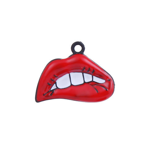 Picture of 5 PCs Zinc Based Alloy Charms Black White & Red Lip 28mm x 22mm
