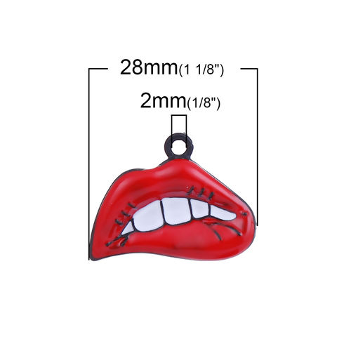 Picture of 5 PCs Zinc Based Alloy Charms Black White & Red Lip 28mm x 22mm