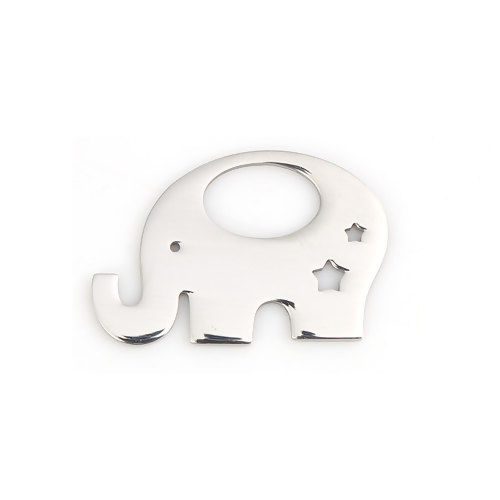 Picture of 304 Stainless Steel Pet Silhouette Pendants Elephant Animal Silver Tone Star 31mm(1 2/8") x 20mm( 6/8"), 1 Piece