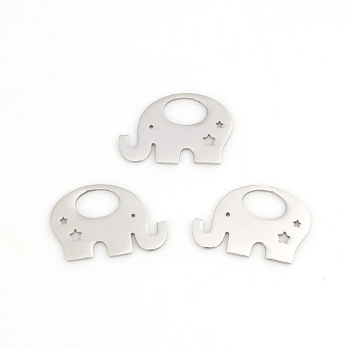 Picture of 304 Stainless Steel Pet Silhouette Pendants Elephant Animal Silver Tone Star 31mm(1 2/8") x 20mm( 6/8"), 1 Piece