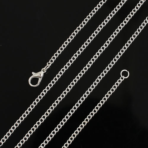 Picture of Iron Based Alloy Link Curb Chain Necklace Silver Plated 77cm(30 3/8") long, Chain Size: 3.4x2.5mm( 1/8" x 1/8"), 1 Packet ( 12 PCs/Packet)