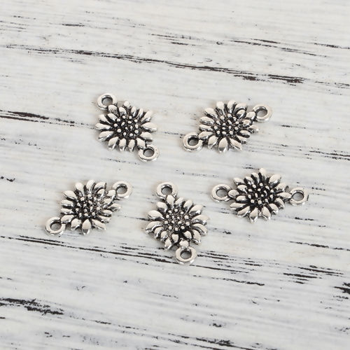 Picture of Zinc Based Alloy Connectors Sunflower Antique Silver Color 17mm x 11mm, 50 PCs