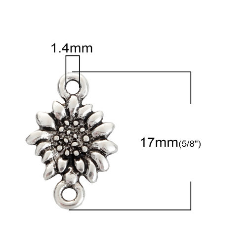 Picture of Zinc Based Alloy Connectors Sunflower Antique Silver Color 17mm x 11mm, 50 PCs