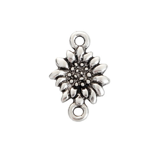 Picture of Zinc Based Alloy Connectors Sunflower Antique Silver Color 17mm x 11mm, 50 PCs