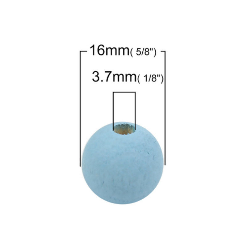 Picture of Natural Hinoki Wood Spacer Beads Round Light Blue About 16mm Dia, Hole: Approx 3.7mm, 100 PCs