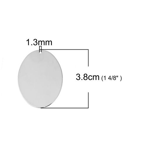 Picture of Brass Blank Pendants Oval Silver Tone 38mm(1 4/8") x 28mm(1 1/8"), 10 PCs